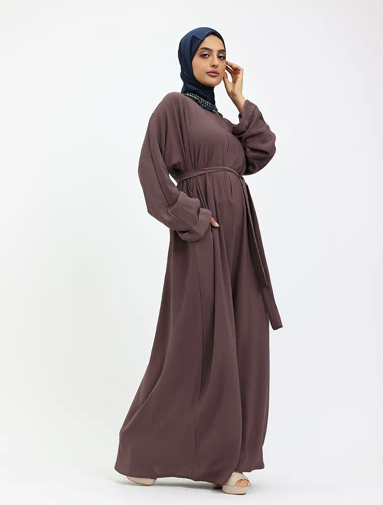 Mauve Linen Feel Basic Abaya